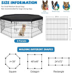 Peekaboo DogPlaypen 24 in-8 Panel Metal Rustproof Pet Fence with Top Cover | 24 Inch 8 Panel Foldable Metal Dog Playpen with Top Cover, GRS Certified Recycled Material