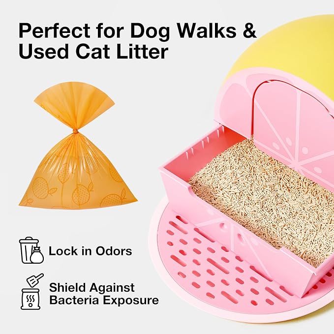 VETRESKA Citrus Scented Dog Poop Bags, 540 Counts, Leak Proof and Large | Extra Thick Pet Waste Bags for Dogs Walking, Cat Litter (36 Refill Rolls), Orange