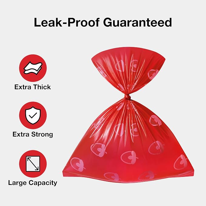 VETRESKA Strawberry Scented Dog Poop Bags, Leak Proof, 300 Counts | Extra Thick and Large Pet Waste Bags for Dogs Walking and Cat Litter, 20 Rolls