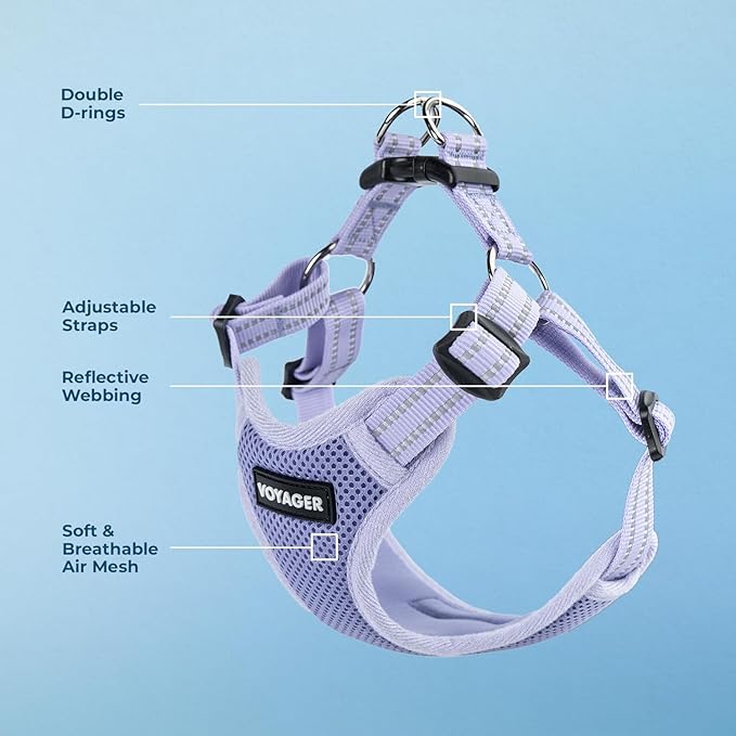 Voyager Step-in Flex Adjustable Dog Harness - Lavender, X-Small | 13 - 16" in Chest, Fully Adjustable, Reflective Bands, All Weather Breathable Air Mesh, Lightweight, Fast Drying