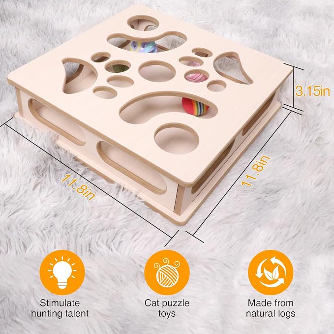 Natural Wood Cat Interactive Box Puzzle Hunting Exercise Toy