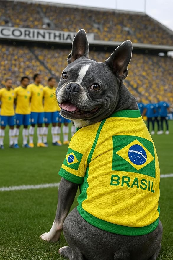 Parisian Pet Team Brazil Dog Jersey - Breathable Mesh Puppy Football Jersey - Lightweight Stretch Sporty Dog Clothes - Summer Shirts for Small Dogs - Soccer Jersey for Dogs - Sportswear Pet Clothes