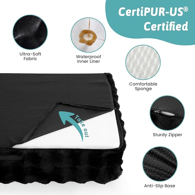 COZY KISS Orthopedic Dog Bed for Extra Large Dog, Soft and Warm Faux Fur Sofa for Giant Pet Up to 150 lbs, Foam Bolster Anti-Slip Couch with Washable Removable Cover, XXL 48x35x8 inch, Black