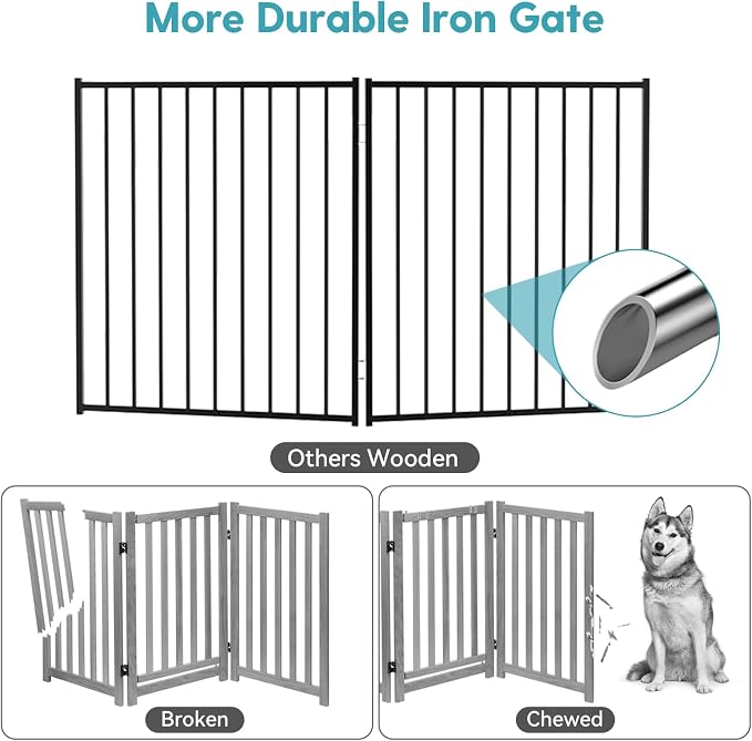 No Pawblems Full Metal Free Standing Dog Gate Extension, 36'' Tall | Foldable Dog Fence Extension for Indoor & Outdoor, Up to 52 Inch Extra Wide Pet Gate for Stairs, Deck, Yard, 2 Panels, Black