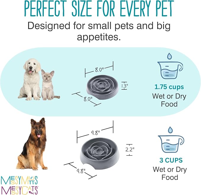 Messy Mutts Interactive Slow Feeder Dog Bowl, 3 Cup | Round Slow Feeder Dog Bowl With Raised Maze Pattern For Wet Or Dry Food, Holds Up To 3 Cups