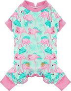 KYEESE Velvet Dog Pajamas Soft Onesie Shirt for Daily Wear, Flamingo | 4-Way Stretch, Lightweight & Breathable, Reduces Shedding, Gentle on Sensitive Skin, Recovery Support, Easy Potty Breaks