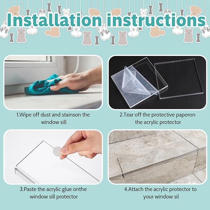 3 Pcs Window Sill Protector, Pet Window Guard,Transparent, Window Sill Cover, Protection from Dog and Cat Scratching Chewing Slobbering, Heavy Duty Scratch Shield(11"x2.24"x0.88")