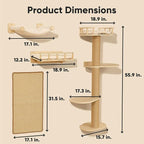 FUKUMARU Cat Wall Shelves, 4 in 1 Set, Beige | Stable Wooden Wall-Mounted Furniture Set, Climbing Tree with Hammock, Bed, Perch and Scratching Mat