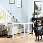 ZJSF Freestanding Dog Fence Indoor, Foldable Dog Gate for Doorways, Stairs or Hallways, Sturdy Wood Extra Wide Pet Gate with Support Feet for The House, White, 24 "Height-4 Panels