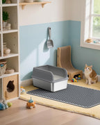 Powools Cat Litter Mat, 46 x 35 in, Waterproof, Non-Slip, Grey | Litter Trapping Mat, Easy to Clean, Litter Box Mat, Urine-Proof, Cat Toilet Training Systems Accessories, Indoor Cats