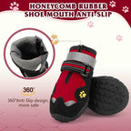 Dog Shoes for Large Dogs, 360°Anti Slip Medium Dog Boots & Paw Protectors Winter Snowy, Waterproof 4Pcs Dog Booties with Reflective Strips (Size 5: 2.37''x2.87''(W*L), Red)