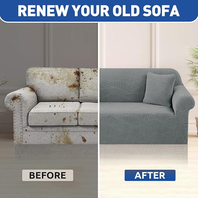 YEMYHOM Couch Cover Latest Jacquard Design High Stretch Sofa Chair Covers for Living Room, Pet Dog Cat Proof Armchair Slipcover Non Slip Elastic Furniture Protector (Small, Begonia Leaf Dark Gray)