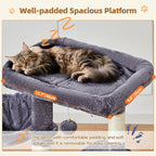 Taoqimiao Cat Tree, 38.5In Cat Tower for Indoor Cats, Suitable for Kittens | Thick Padded Top Perch, Luxurious Cat Condo, Adjustable Basket, 1-Piece Ramp Scratcher, 3 Sisal Posts, Smoky Gray, MS029SG