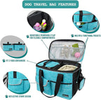 PetAmi Dog Travel Bag Organizer, Pet Travel Kit with 2 Food Containers & 2 Collapsible Dog Bowls, Pet Supplies Tote with Luggage Sleeve, Weekend Road Trip Camping Essentials, Teal Blue, Medium