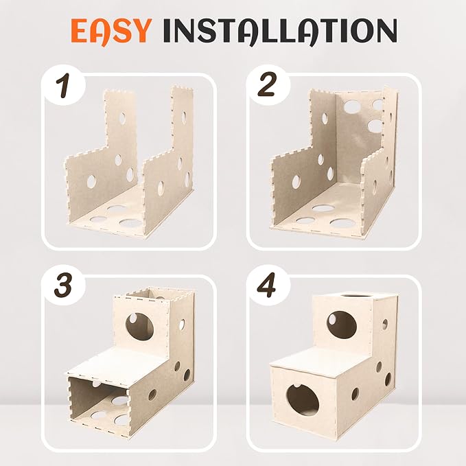 PETKARAY Cat Tunnel, Original Cat Hideaway Cave for Indoor Cats, Large Kitten Play Tubes and Tunnels, Soft Felt Cat Toy with Interactive Peek Hole, Beige L Shape