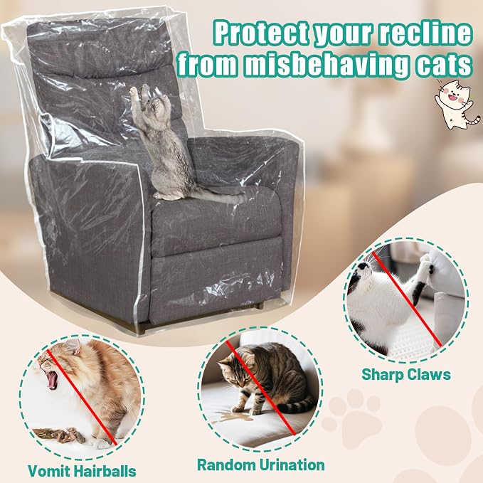 PAMASE 1.5mm Thickened Plastic Armchair/Recliner Cover - Heavy Duty Clear Vinyl Living Room Chairs Slipcover to Prevent Dogs Cats Pets Scratching, Waterproof Dustproof