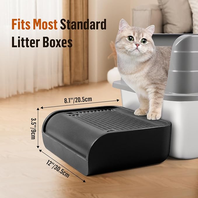 Cat Step for Litter Box, Litter Box Ramp with Filter Function, Black | Cat Litter Box Step for Kitten & Elderly Cats, Washable Double Layer Litter Catcher, Non-Slip Litter Catcher, Easy to Clean