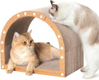 Avont Cardboard Cat Scratcher House, Kitten Tunnel & Scratching Pad | Modern Scratch Pad for Indoor Cats, Durable Corrugated Cardboard Scratcher for kitty