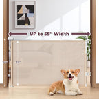 Retractable Baby Gate for Stairs & Doorways, Dog Gate Indoor Outdoor | Extends to 55" Wide 34" Tall Mesh Child Gate for Hallways, Deck, Porch, Pet Toddler Safety Essentials, Easy Install, Beige