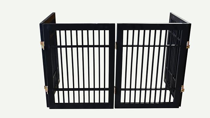 Urnporium Pet Dog Gate Freestanding, Strong Durable Folding Wooden Fence, Portable Acacia Hardwood Safety Barrier for Indoor & Outdoor Use (Black Pet Gate, 4 Panel 24" Tall)