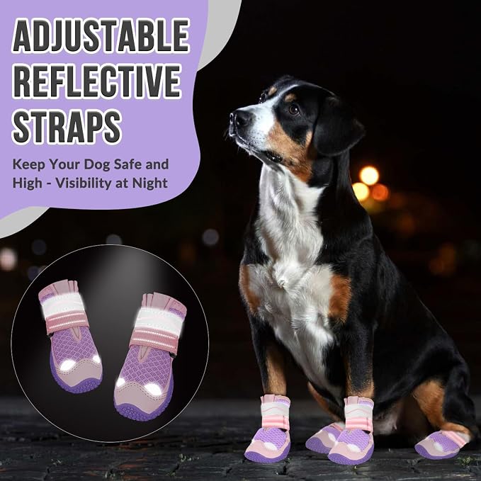 SlowTon Dog Shoes for Large Small Medium Dogs - Breathable Dog Boots for Summer Hot Pavement, Paw Protector for Outdoor Walking Winter Snow, Anti-Slip Rubber Dog Booties for Hardwood Floor (PI, 3)