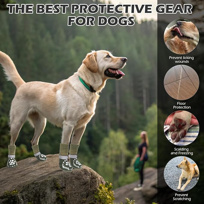 EXPAWLORER Dog Socks to Prevent Licking and Slipping, Summer Dog Shoes for Hot Pavement, Paw Protectors Boots for Hardwood Floors Anti-Slip, Dog Booties for Small Medium Large Senior Dogs, Green XL