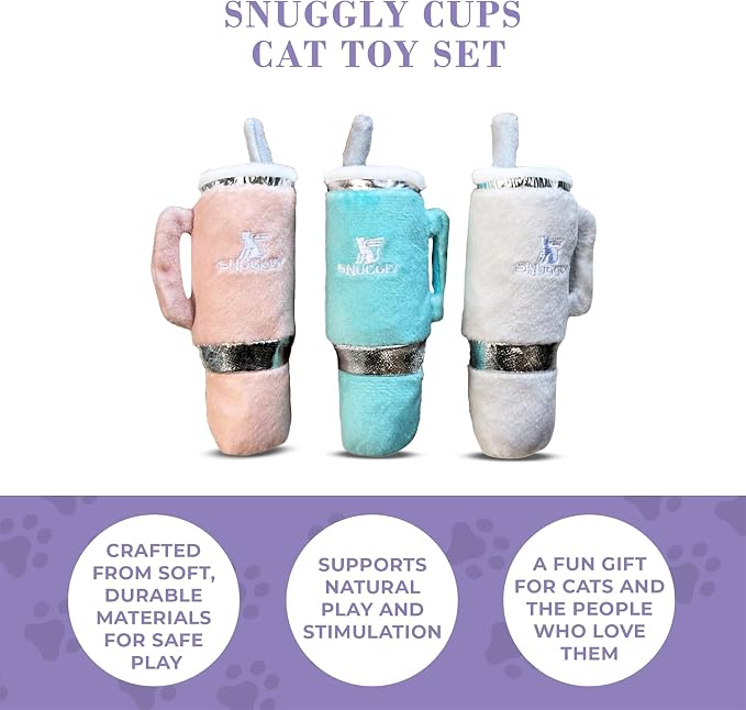 Haute Diggity Kitty Snuggly Cups Set, Soft Plush Cat Toys | 3 Pack Catnip Toys with Interactive Crackle Sound, Safe & Durable Cat Nip Kicker Toy for Outdoor & Indoor Cats & Kitten