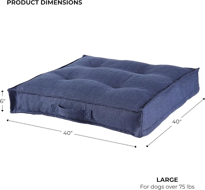 Indoor Dog Bed with Removable Washable Cover, Soft Basketweave Fabric, Reversible Cushion, Carry Handle, Baffle Construction to Help Prevent Fill Shifting, Cobalt - Large (40"x40")