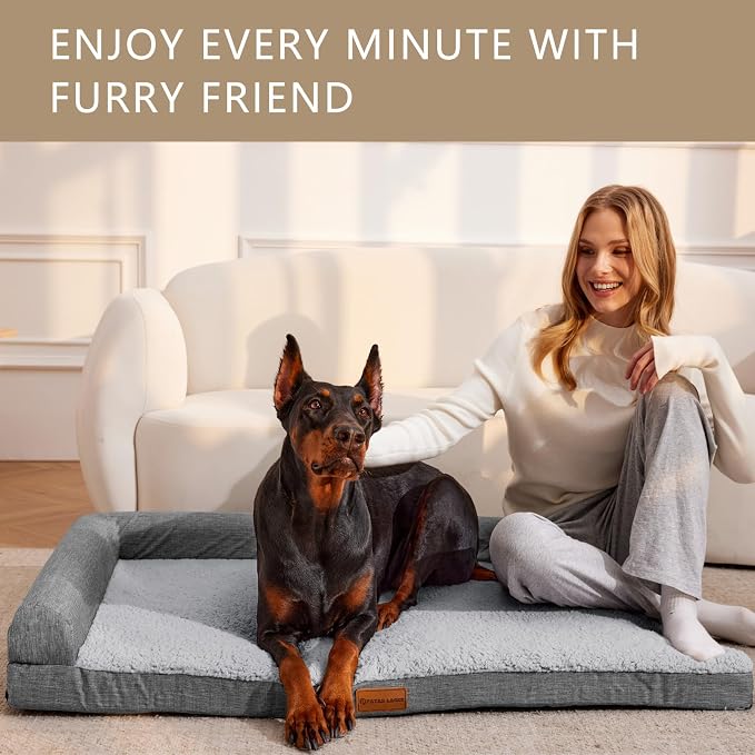Patas Lague Orthopedic Large Dog Bed Pet Sofa Beds 42''X28''Grey | L Bolster Egg-Crate Foam Dog Couch For Large Sized Dogs, Waterproof Removable Washable Cover, Pet Mat with Nonskid Bottom