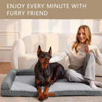 Patas Lague Orthopedic Large Dog Bed Pet Sofa Beds 42''X28''Grey | L Bolster Egg-Crate Foam Dog Couch For Large Sized Dogs, Waterproof Removable Washable Cover, Pet Mat with Nonskid Bottom