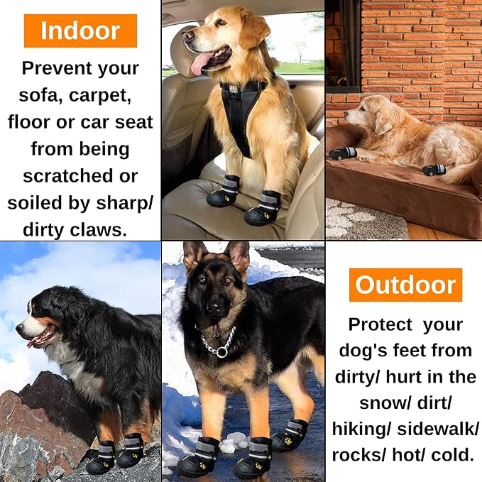 Teamoo Dog Snow Boots for Winter: Durable Waterproof Anti-Slip Dog Booties for Medium Large Size Dogs with Adjustable Reflective Straps - Black Size 6