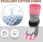 PUPTECK Anti-Slip Dog Socks with Double Sides Grips for Small Medium Large Dogs Hardwood Floors Prevents Licking, Dog Shoes for Hot Pavement Traction Control for Senior Dogs, Grey&Pink XS