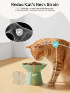 LoeJan Elevated Cat Food and Water Bowls Set, Extra Wide and Raised Ceramic Bowls, Anti-Vomit Whisker-Free Pressure Cat Feeder for Kittens to Adult Cats and Small Dogs