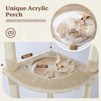 PETEPELA Floor to Ceiling Cat Tree, 92.9-101.6" Tall Cat Tower, Beige | Height-adjustable tension design with 5 sisal posts, cozy condo, spacious hammock, perches & anti-tip strap for indoor cats
