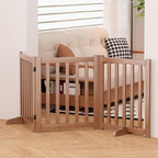 Wooden Freestanding Foldable Dog Gate, 24 Inch Height 3 Panel Pet Gate No Drill for Doorways Stairs, Fully Assembled Indoor Puppy Fence (Brown, 60" W x 24" H)