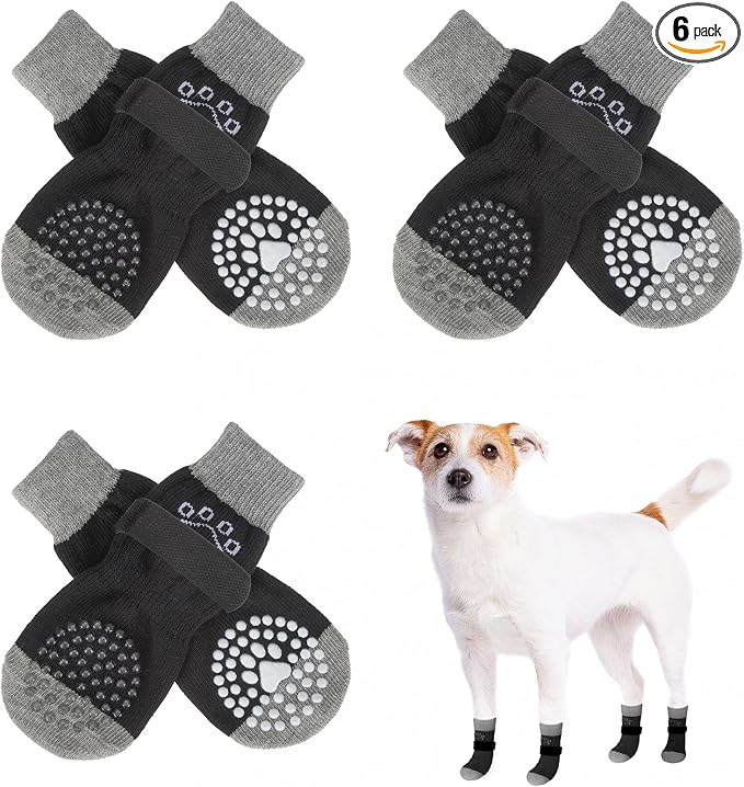 SCENEREAL Anti Slip Dog Sock to Prevent Licking Paws for Hardwood Floors, Boots & Paw Protector Shoes for Hot/Cold Pavement with Grippers, Double Sides Grips for Small Medium Large Senior Dogs
