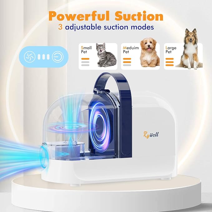 Rywell Dog Grooming Vacuum Kit with Clippers and Brushes, 12000Pa Low Noise Pet Hair Trimmer for Shedding, 1.5L Large Capacity Grooming Tool for Home Use | Includes clippers and brushes, shedding tool, large capacity, home use