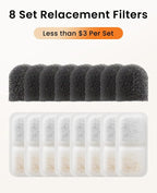 oneisall 8 Replacement Filters for 2.2L 3.2L Cordless Cat Fountain | 5-Layer Filtration,4 Months Set Replacement Filters and Sponges, White 8 Count (Pack of 1)