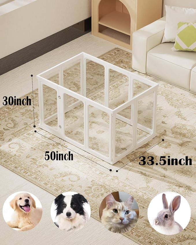 Acrylic Dog Playpen Indoor, 30" H 10 Panels Clear Dog Play Pen | Transparent Puppy Playpen, Easy Assembly. Exercise Pen For Small/Medium Dogs. Indoor Training, Play & Safe Containment