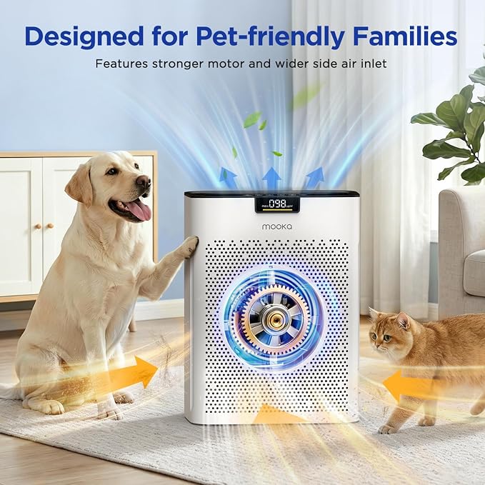 MOOKA Air Purifier for Home Bedroom Large Room 2200 Ft², True HEPA Filter | Washable Pre-Filter, Auto Mode, Quiet Sleep Mode, Air Quality Monitor, Air Cleaner for Pet Dust Smoke Pollen, KJ190H White