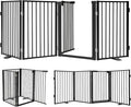 Snagle Paw Metal Freestanding Dog Gate with Door, 80” W x 24” H Dog Fence with Support Feet for Doorways, Stairs and Hallways, Portable Pet Gate for Indoor Use (4 Panel, Black)