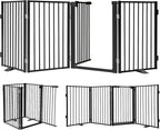 Snagle Paw Metal Freestanding Dog Gate with Door, 80” W x 24” H Dog Fence with Support Feet for Doorways, Stairs and Hallways, Portable Pet Gate for Indoor Use (4 Panel, Black)