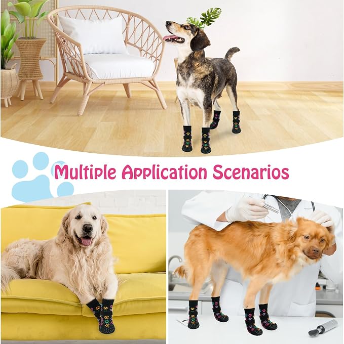 SCENEREAL Anti Slip Dog Socks to Prevent Licking Paws for Hardwood Floors | Double Sides Dog Shoes Boots & Paw Protectors for Hot/Cold Pavement, Dog Grippy Booties for Small Medium Large Senior Dogs
