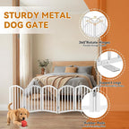SNUOWU 16 Inch Full Metal Freestanding Short Dog Gate for Small Dogs, Foldable 6-Panel Pet Barrier, Expands Up to 72" Wide, Indoor Safety Fence for Doorway, Home & Stairs, White