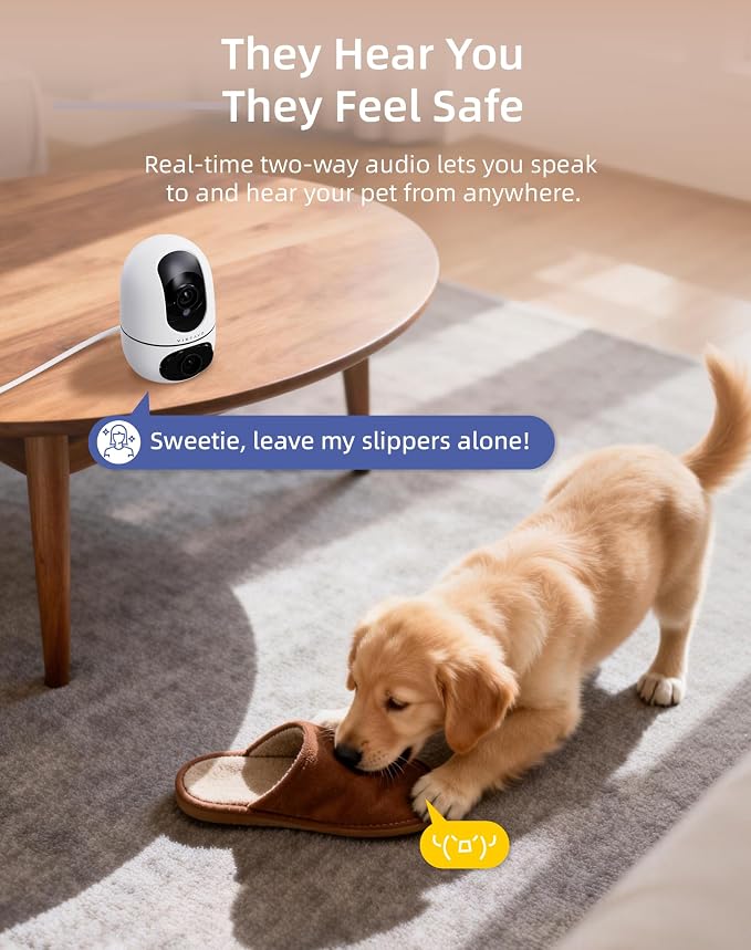 VIRTAVO AI Pet Camera Indoor with Phone App for Dog, Cat, Puppy, Dual-Lens | 360° Auto Tracking & Pet Calling, No Subscription, Wi-Fi 6 (5GHz/2.4GHz), Apple Watch & Alexa Compatible