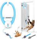 Interactive Cat Mice Toys for Indoor Cats, Automatic Flying Feather Wand for Bored Kittens Adult Cats Self Play, Rechargeable Doorway Hanging Toy for Pets Chase Hunt Enrichment Exercise (Blue)