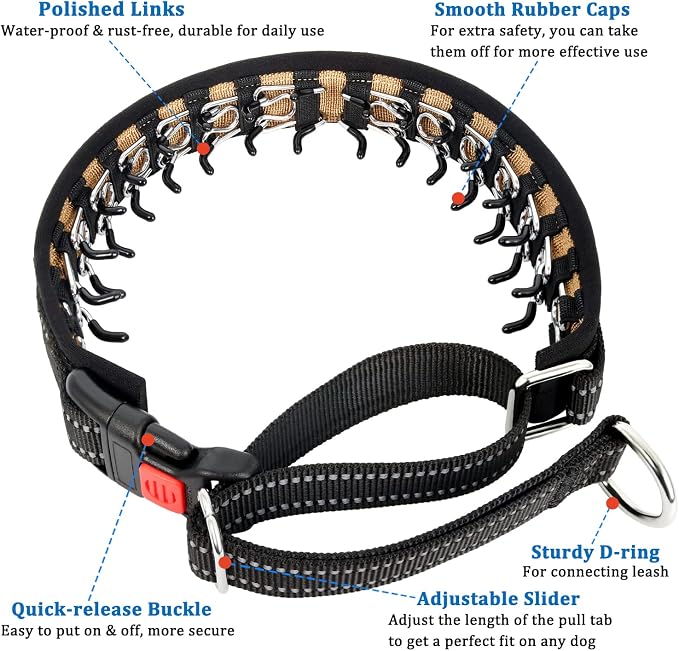 Mayerzon Martingale Collar No Pull for Small Medium Large Dogs | Black, L | Reflective, Patented Anti Pulling Dog Collar for Walking Training, Buckle, Adjustable, Safe for Night Walks, 2.5mm Links