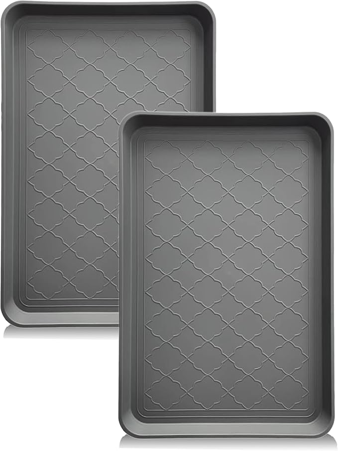 PetLike Boot Tray for Entryway Indoor, Pet Food Mat, 23 x 15.5 inch 2 Packs, Waterproof Rubber Shoe Tray for Indoor and Outdoor, Multi-Purpose Trays for Boots, Shoes, Pets, Garden