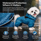 LOVELONGLONG Waterproof Dog Raincoat with Removable Hood – Outdoor Full Body Dog Jacket, Windproof Snowproof Shell Suit – All Season Pet Rain Gear Ocean Teal S