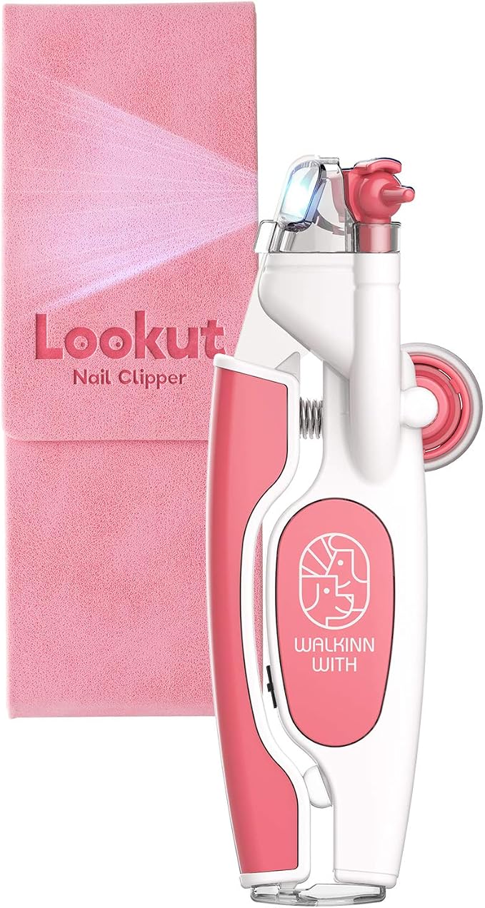 Walkinnwith LOOKUT Premium Dog Nail Clippers with Guide Light [Made in Korea] Safe Cat Nail Clippers – Easy Cat Claw Trimmer and Nail Trapper for Smaller Pets Under 40 lbs – Pink Edition